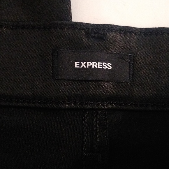 Express black modern straight raw hem black shiny jeans 4R - Picture 2 of 7